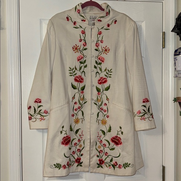 Victor Costa Jackets & Blazers - White and Pink Floral Vintage Embroidered Spring Trench Coat